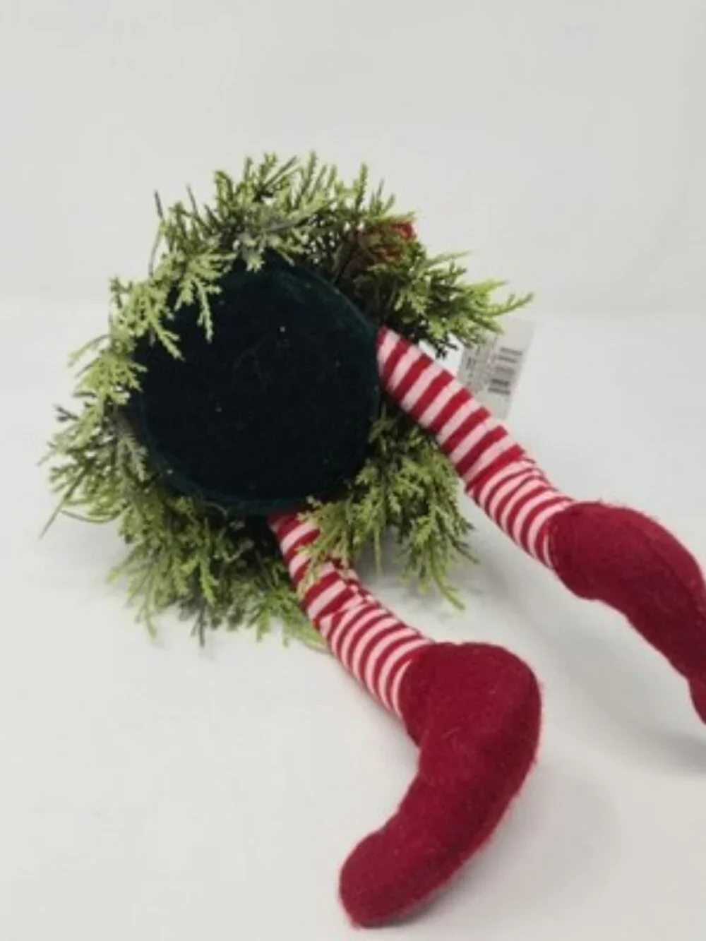 ​Ganz Christmas Gnome Shelf Sitter Red Striped Dangle Legs Pine Needle Beard
